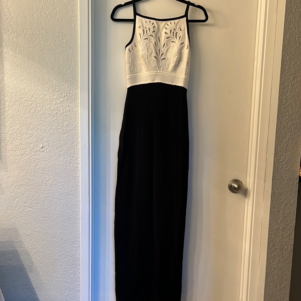 Tadashi Shoji Cream and Black Column Maxi Dress